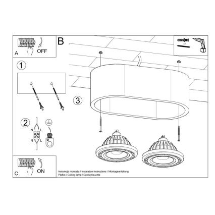 Loftlampe BASIC AR111 2xGU10/40W/230V betongrå