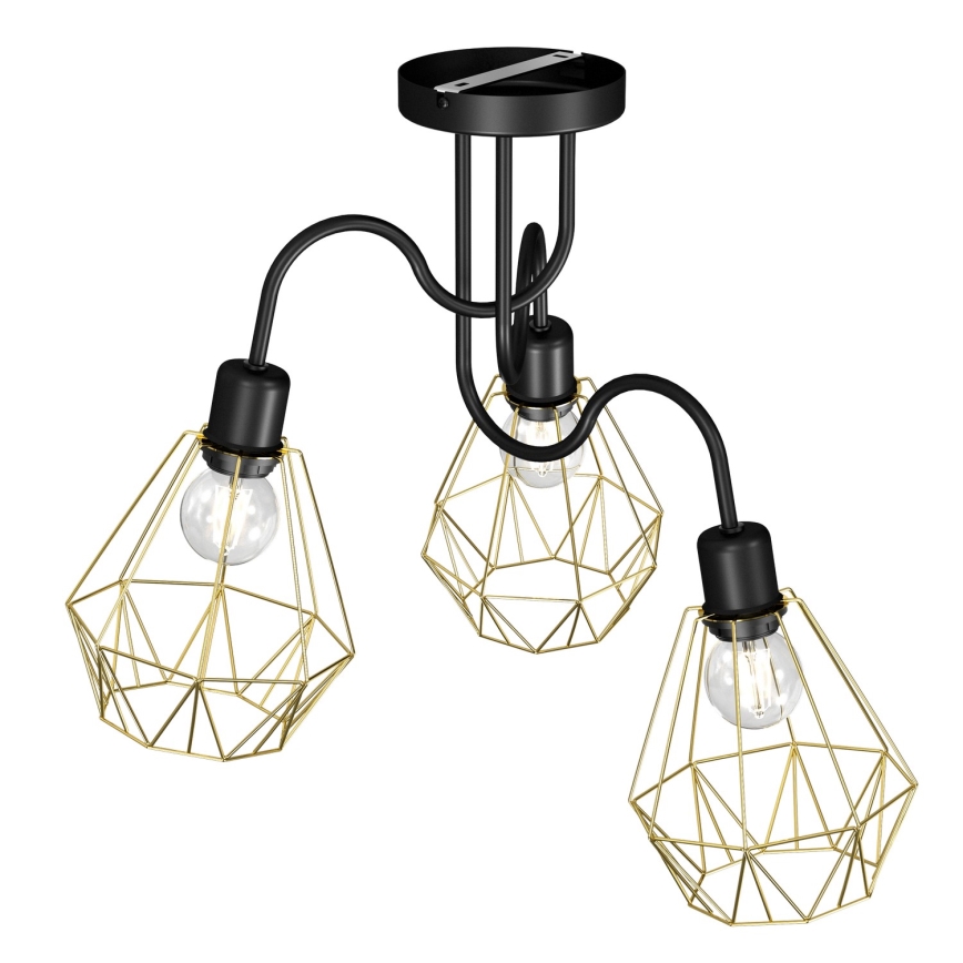 Loftlampe BERGEN 3xE27/60W/230V sort/guldfarvet