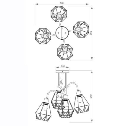 Loftlampe BERGEN 4xE27/60W/230V sort/gylden