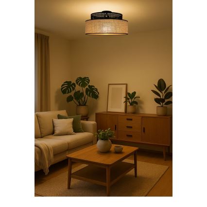 Loftlampe BOHO 1xE27/60W/230V sort/Rattan