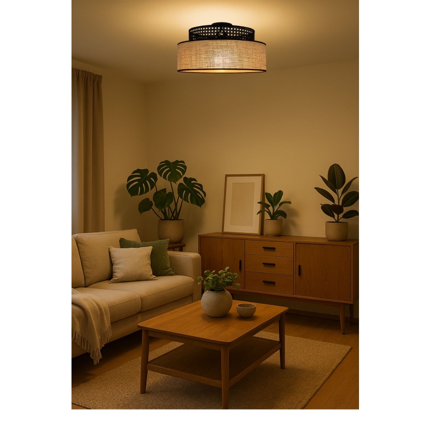 Loftlampe BOHO 1xE27/60W/230V sort/Rattan