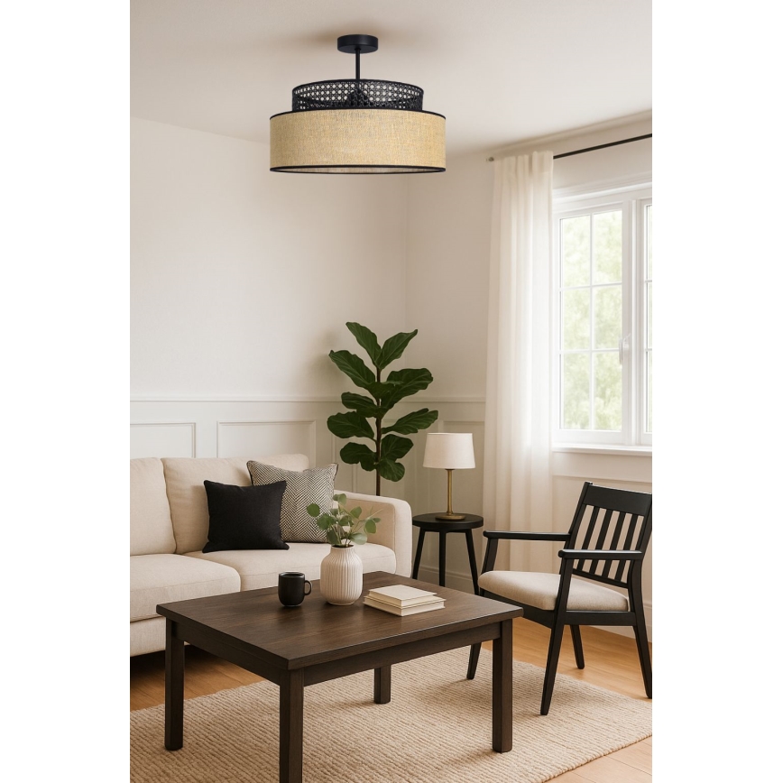 Loftlampe BOHO 1xE27/60W/230V sort/Rattan