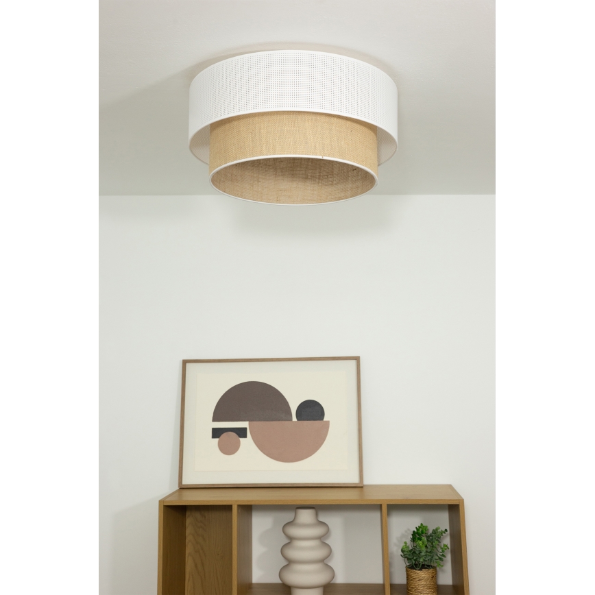 Loftlampe BORHO 1xE27/60W/230V Ø 50 cm hvid/jute