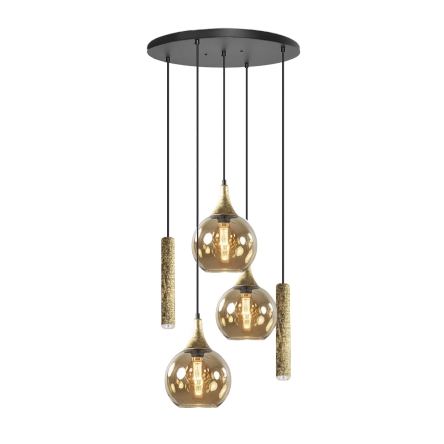 Loftlampe på kabel CALYPSO 2xGU10/60W/230V + 3xE27/60W sort/guld