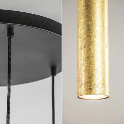 Loftlampe på kabel CALYPSO 2xGU10/60W/230V + 3xE27/60W sort/guld
