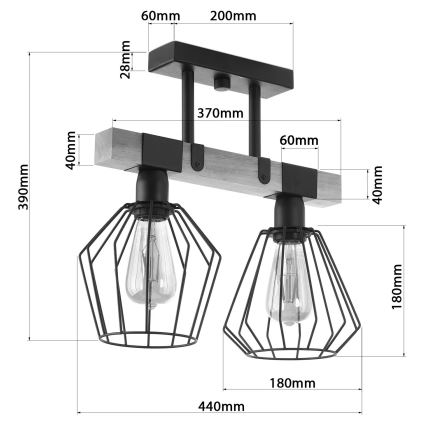 Loftlampe CAMEROON 2xE27/60W/230V sort/træ