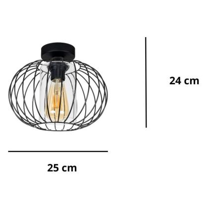 Loftlampe CORRINI 1xE27/60W/230V diameter 25 cm sort/transparent