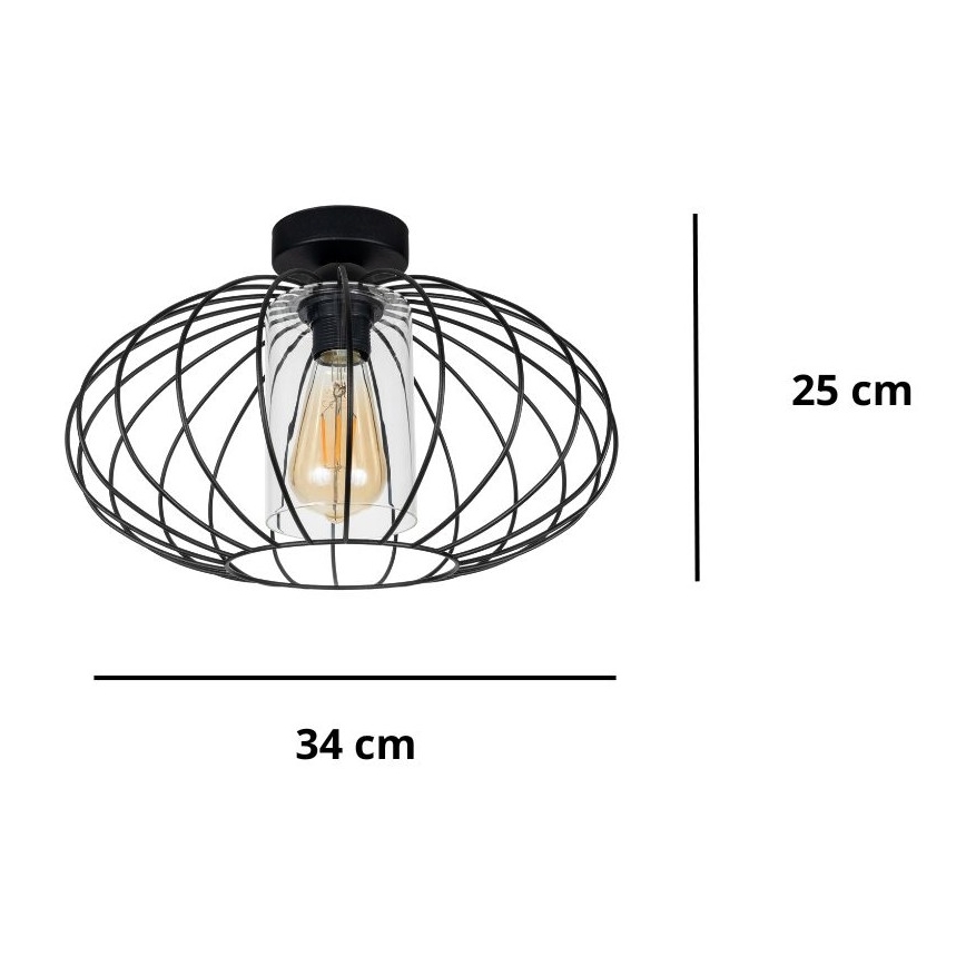 Loftlampe CORRINI 1xE27/60W/230V diameter 34 cm sort/transparent