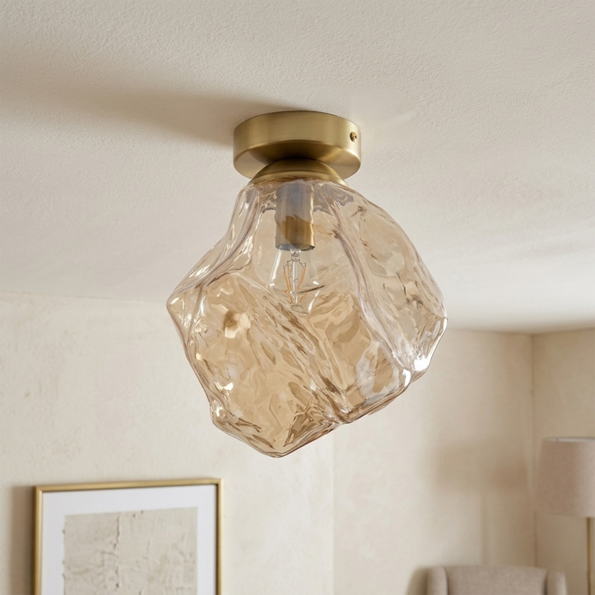 Loftlampe CRISTAL 1xE14/15W/230V messing/røget beige