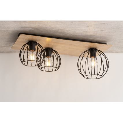 Loftlampe CYBER 3xE27/60W/230V træ/sort