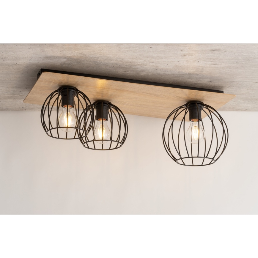 Loftlampe CYBER 3xE27/60W/230V træ/sort