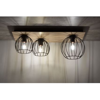 Loftlampe CYBER 3xE27/60W/230V træ/sort