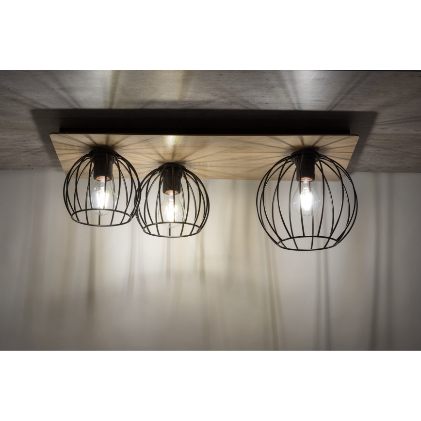 Loftlampe CYBER 3xE27/60W/230V træ/sort