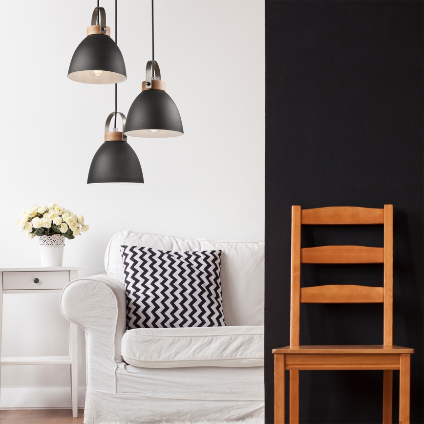 Loftlampe på ledning DANIELLE 3xE27/60W/230V bøg