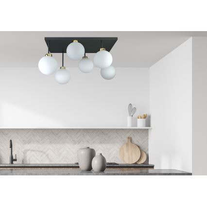 Loftlampe DEA 6xE14/60W/230V sort/guldfarvet/hvid