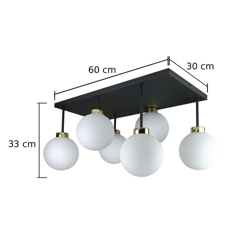 Loftlampe DEA 6xE14/60W/230V sort/guldfarvet/hvid