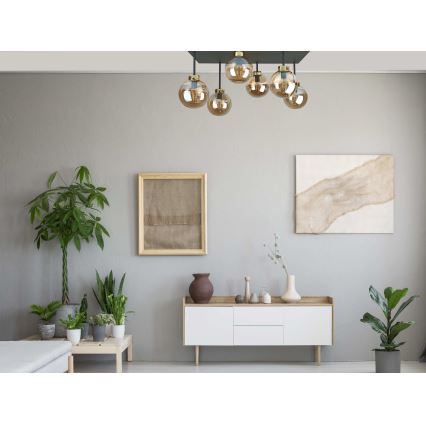Loftlampe DEA 6xE14/60W/230V sort/guldfarvet/røget beige