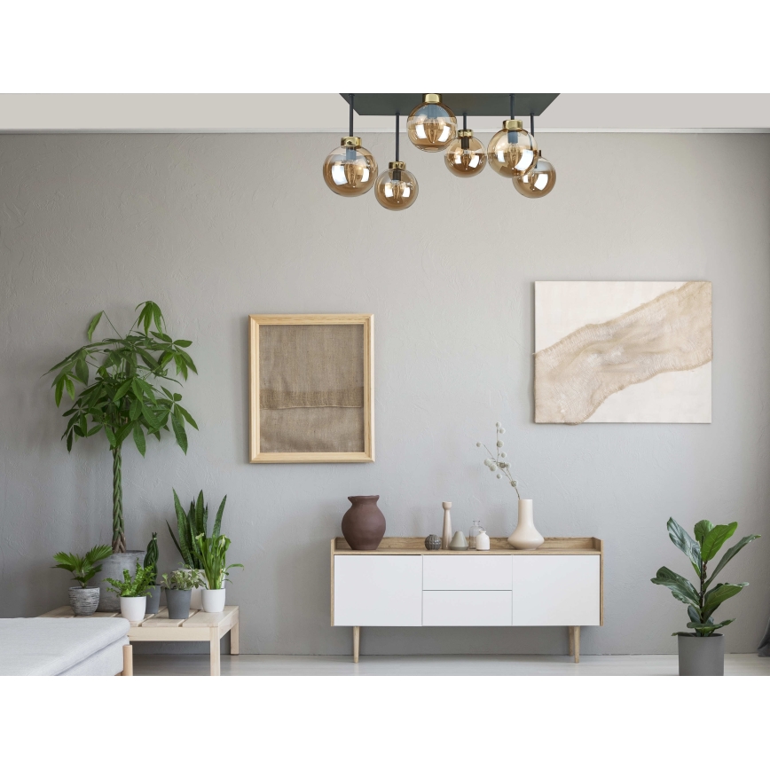Loftlampe DEA 6xE14/60W/230V sort/guldfarvet/røget beige