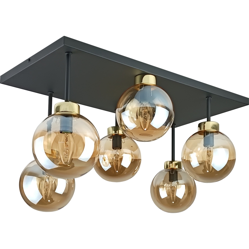 Loftlampe DEA 6xE14/60W/230V sort/guldfarvet/røget beige