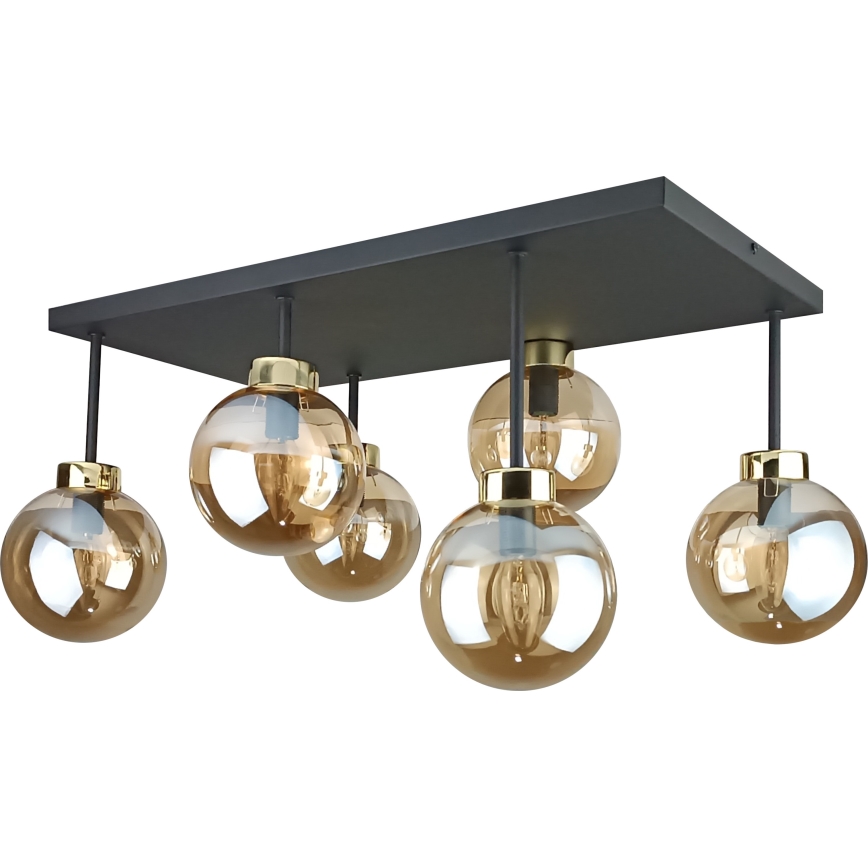 Loftlampe DEA 6xE14/60W/230V sort/guldfarvet/røget beige