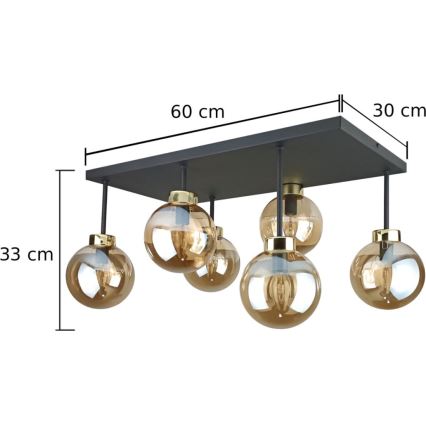 Loftlampe DEA 6xE14/60W/230V sort/guldfarvet/røget beige