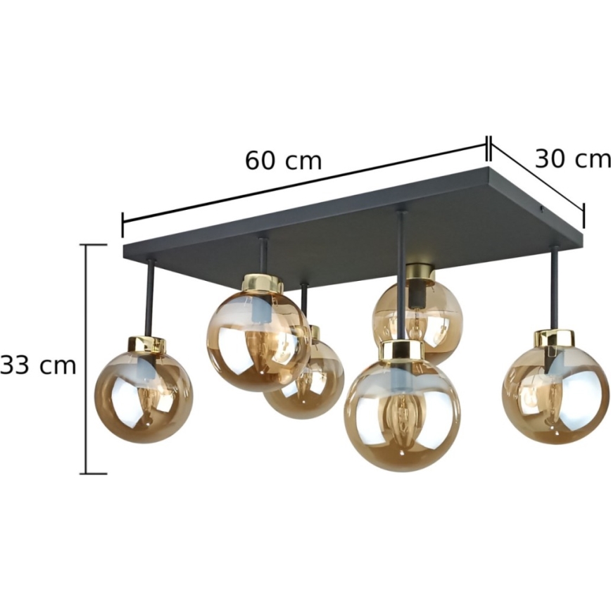 Loftlampe DEA 6xE14/60W/230V sort/guldfarvet/røget beige