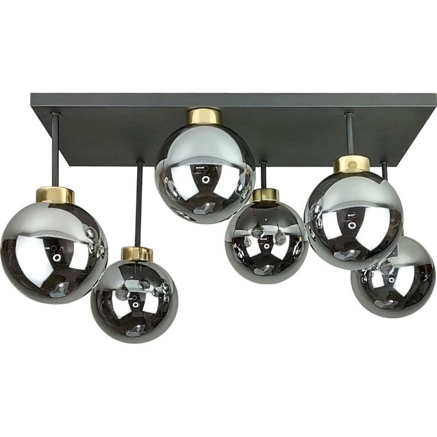 Loftlampe DEA 6xE14/60W/230V sort/guldfarvet/røget sort