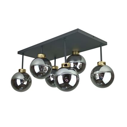 Loftlampe DEA 6xE14/60W/230V sort/guldfarvet/røget sort