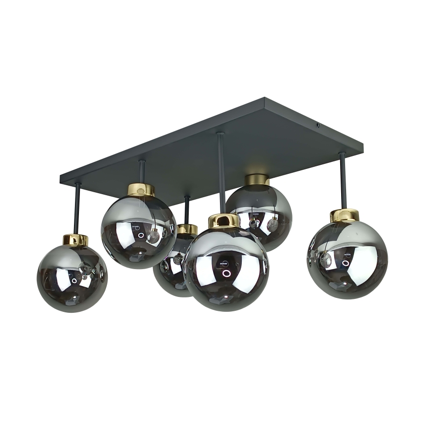 Loftlampe DEA 6xE14/60W/230V sort/guldfarvet/røget sort