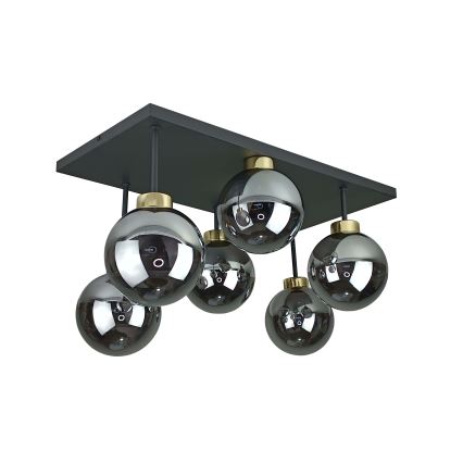 Loftlampe DEA 6xE14/60W/230V sort/guldfarvet/røget sort