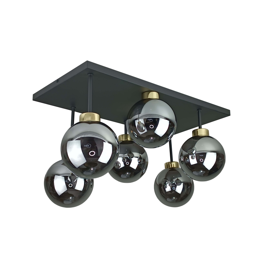 Loftlampe DEA 6xE14/60W/230V sort/guldfarvet/røget sort