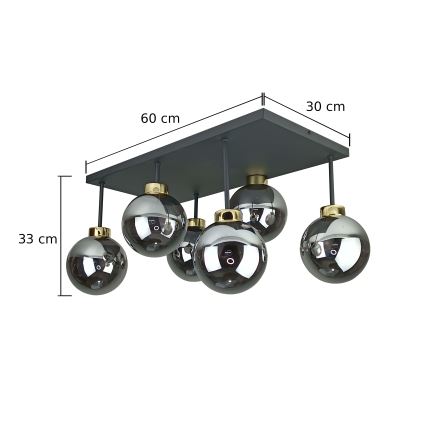 Loftlampe DEA 6xE14/60W/230V sort/guldfarvet/røget sort
