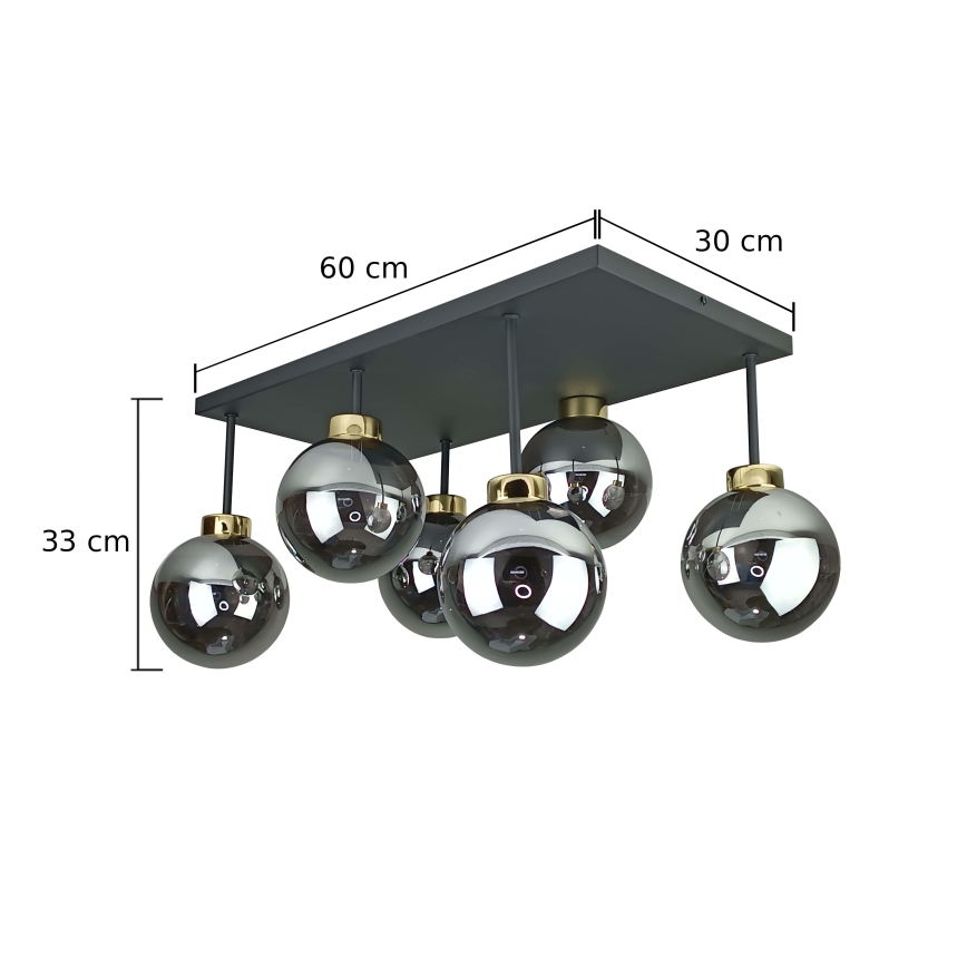 Loftlampe DEA 6xE14/60W/230V sort/guldfarvet/røget sort