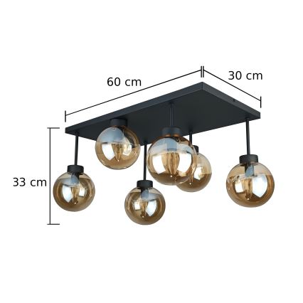 Loftlampe DEA 6xE14/60W/230V sort/røget beige