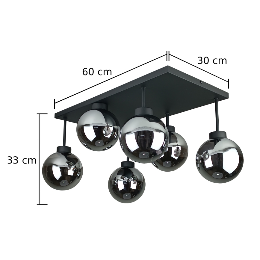 Loftlampe DEA 6xE14/60W/230V sort/røget sort