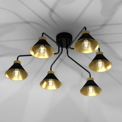 Loftlampe DEMET 6xE27/60W/230V sort/guldfarvet