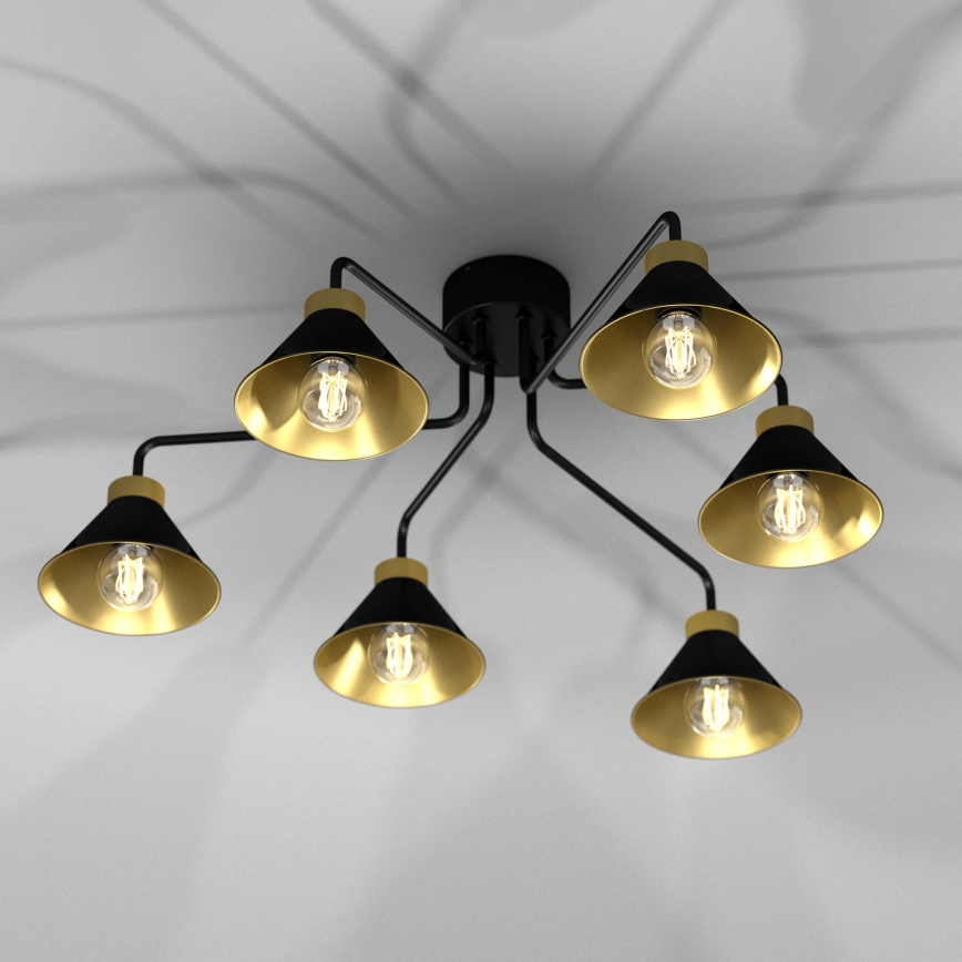 Loftlampe DEMET 6xE27/60W/230V sort/guldfarvet