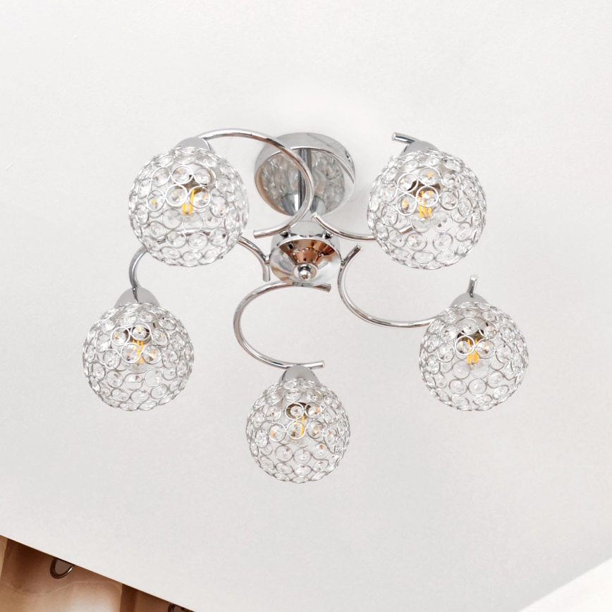 Loftlampe DORIS 5xE27/15W/230V skinnende krom/transparent