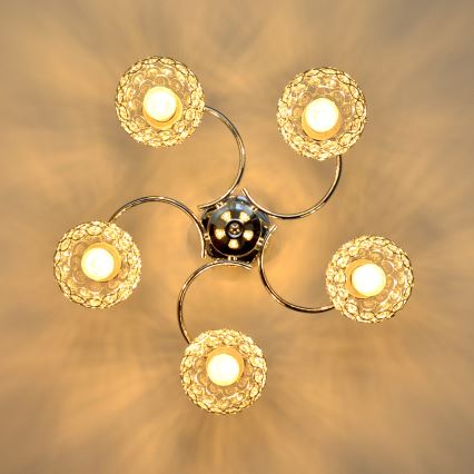 Loftlampe DORIS 5xE27/15W/230V skinnende krom/transparent