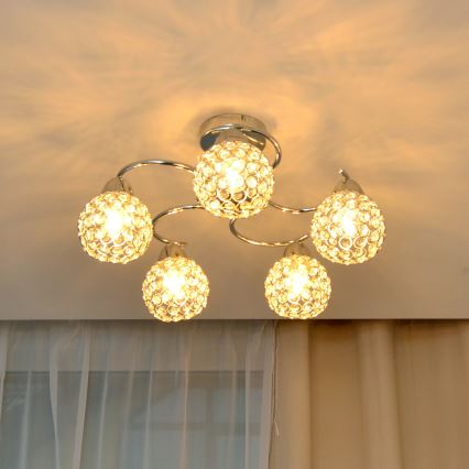 Loftlampe DORIS 5xE27/15W/230V skinnende krom/transparent