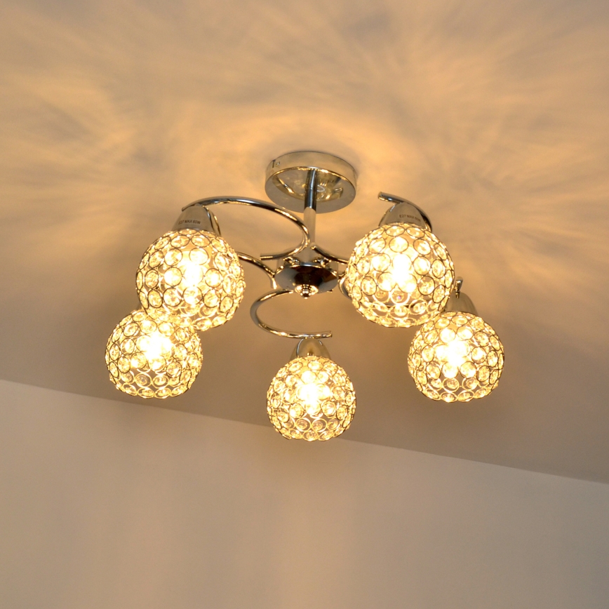 Loftlampe DORIS 5xE27/15W/230V skinnende krom/transparent