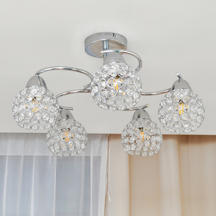 Loftlampe DORIS 5xE27/15W/230V skinnende krom/transparent