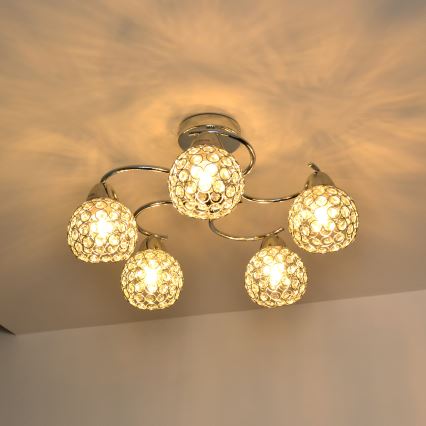 Loftlampe DORIS 5xE27/15W/230V skinnende krom/transparent