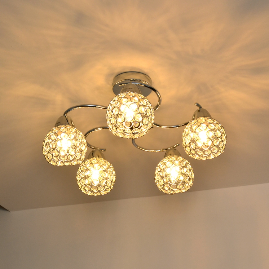 Loftlampe DORIS 5xE27/15W/230V skinnende krom/transparent