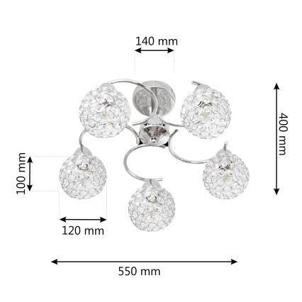 Loftlampe DORIS 5xE27/15W/230V skinnende krom/transparent