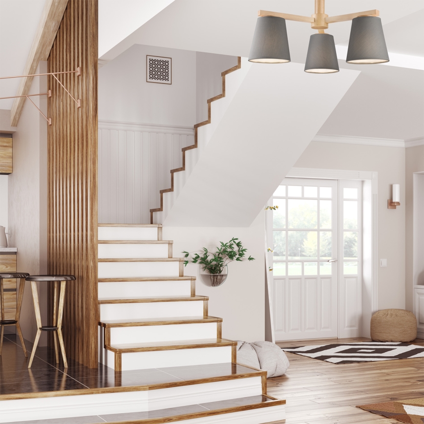 Loftlampe ELLIE 3xE27/60W/230V grå/bøg