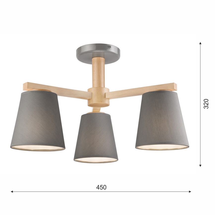 Loftlampe ELLIE 3xE27/60W/230V grå/bøg