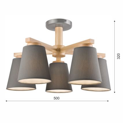 Loftlampe ELLIE 5xE27/60W/230V grå/bøg - FSC certificeret