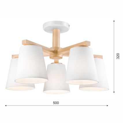 Loftlampe ELLIE 5xE27/60W/230V hvid/bøg - FSC certificeret