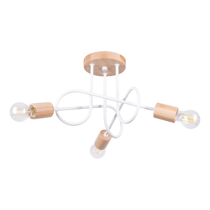 Loftlampe EMBER 3xE27/15W/230V hvid/beige/bøg